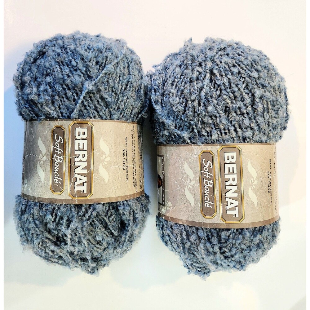 New BERNAT Soft Boucle Soft Blue ~ 2 Skeins Lot ~ 5 Oz / 140 Gram